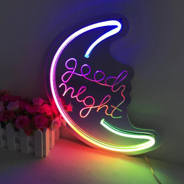 "Good Night, Dreamy Color Changing" Mirror Neon Sign