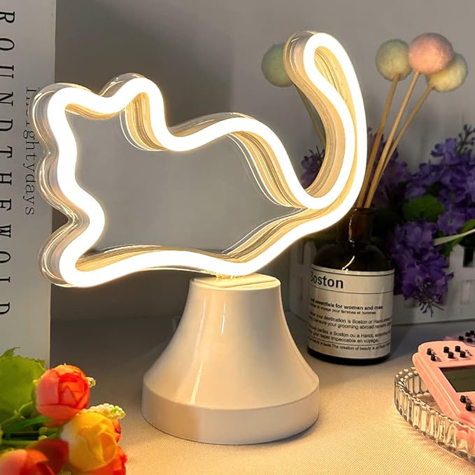 "Cat Desk Lamp" Mirror Neon Sign