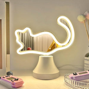 "Cat Desk Lamp" Mirror Neon Sign