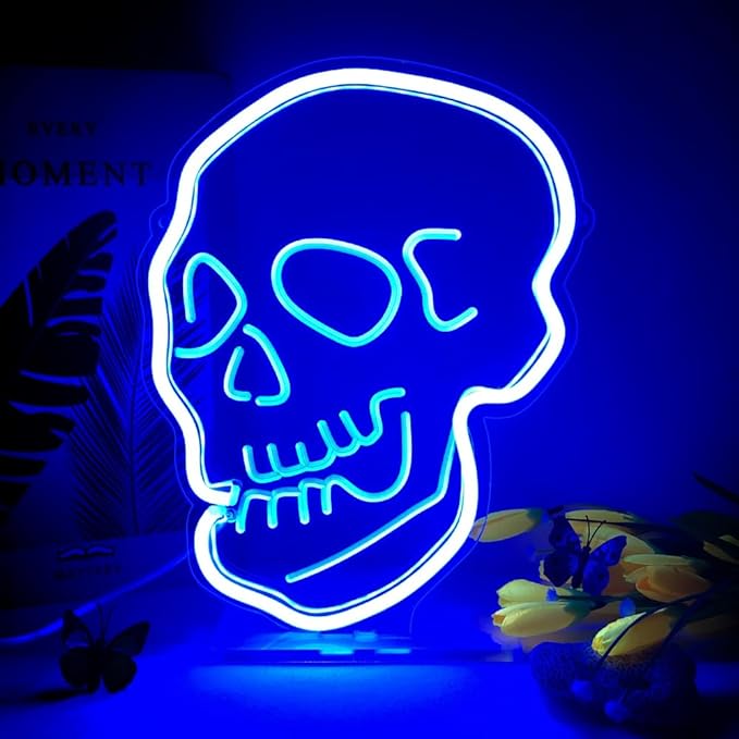 "Skeleton Skull" Neon Sign Blue