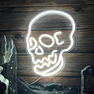 "Skeleton Skull" Neon Sign White