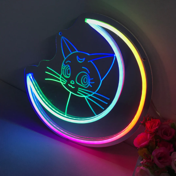 "Sailor Moon Luna, Anime, Dreamy Color Changing" Mirror Neon Sign