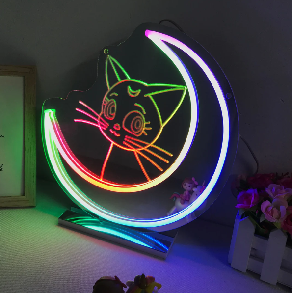 "Sailor Moon Luna, Anime, Dreamy Color Changing" Mirror Neon Sign